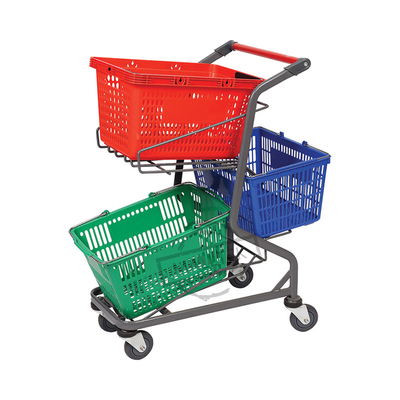 Easy-Carrying 3 Layers Handle Supermarket Shopping Trolley With Plastic Shopping Baskets